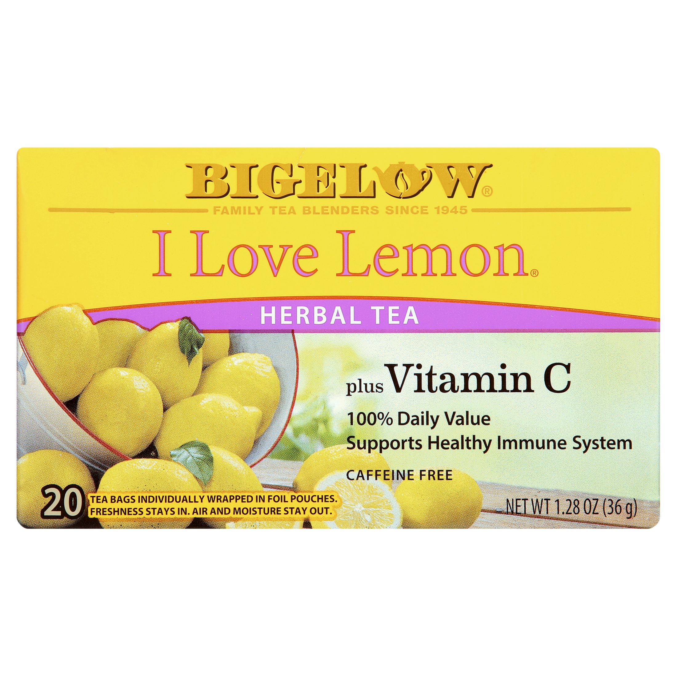 Bigelow I Love Lemon with Vitamin C Herbal Tea, 20 Count, 1.53 oz