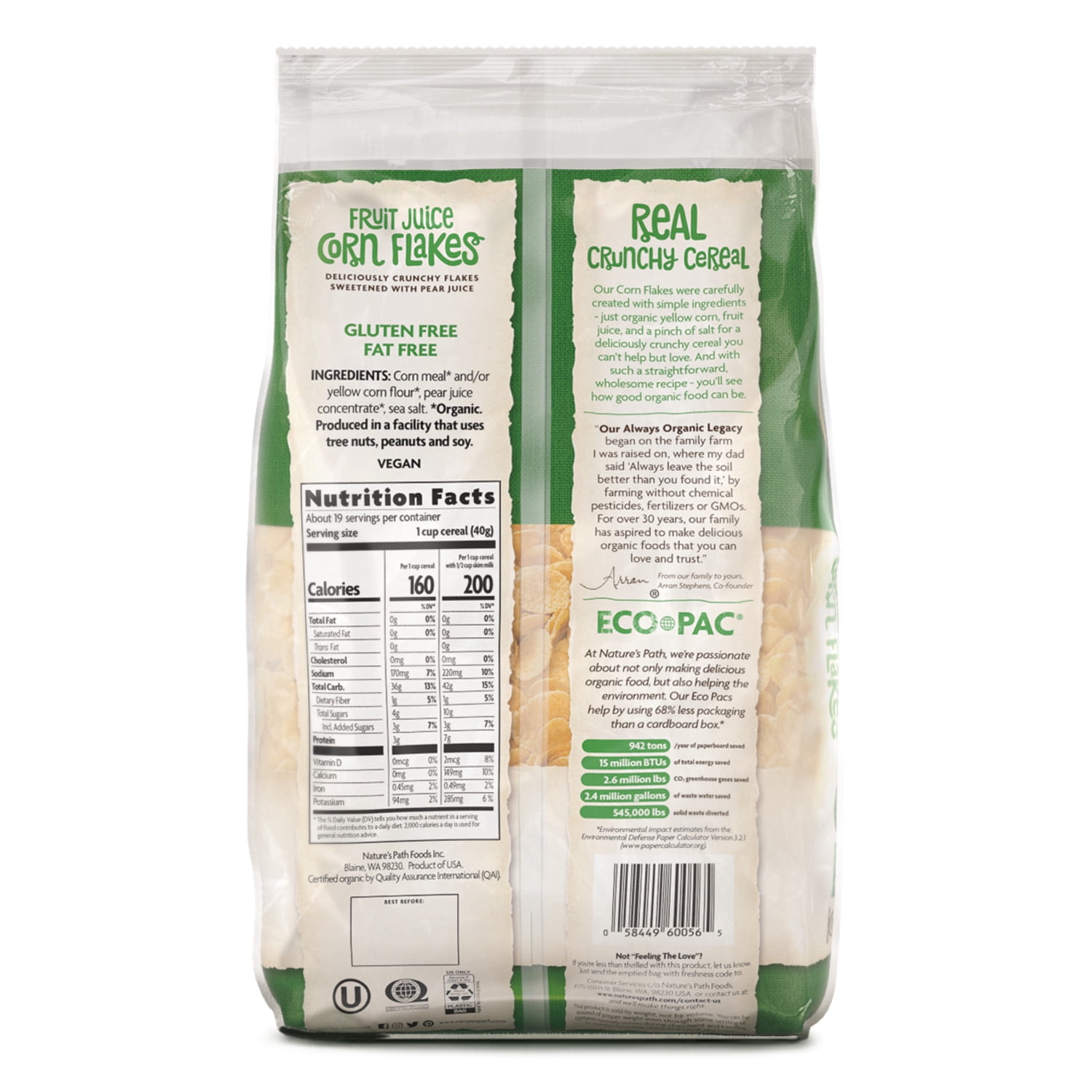 Nature's Path Organic Fruit Juice Sweetened Corn Flakes Breakfast Cereal, 26.4oz Bag (pack of 6)