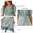 thumbnail image 3 of Vestido Floral Con Cuello En V, Vestido De Verano De Manga Corta Para Mujer, Estilo De Vacaciones, Cuello En V, Vestido Floral, Falda Midi Para Mujer, Azul XL ANGGREK XL Azul, 3 of 6