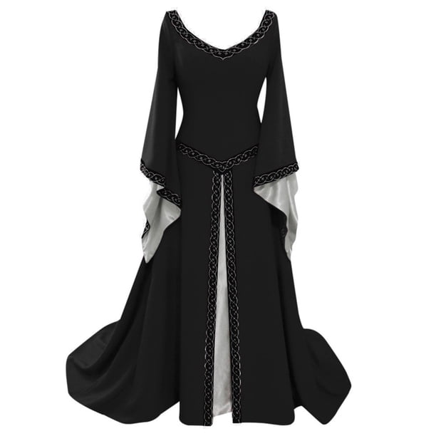 Disfraces renacentistas medievales para Halloween, vestido de princesa de manga acampanada para mujer, vestido de baile gótico de palacio Retro ajustado para Halloween
