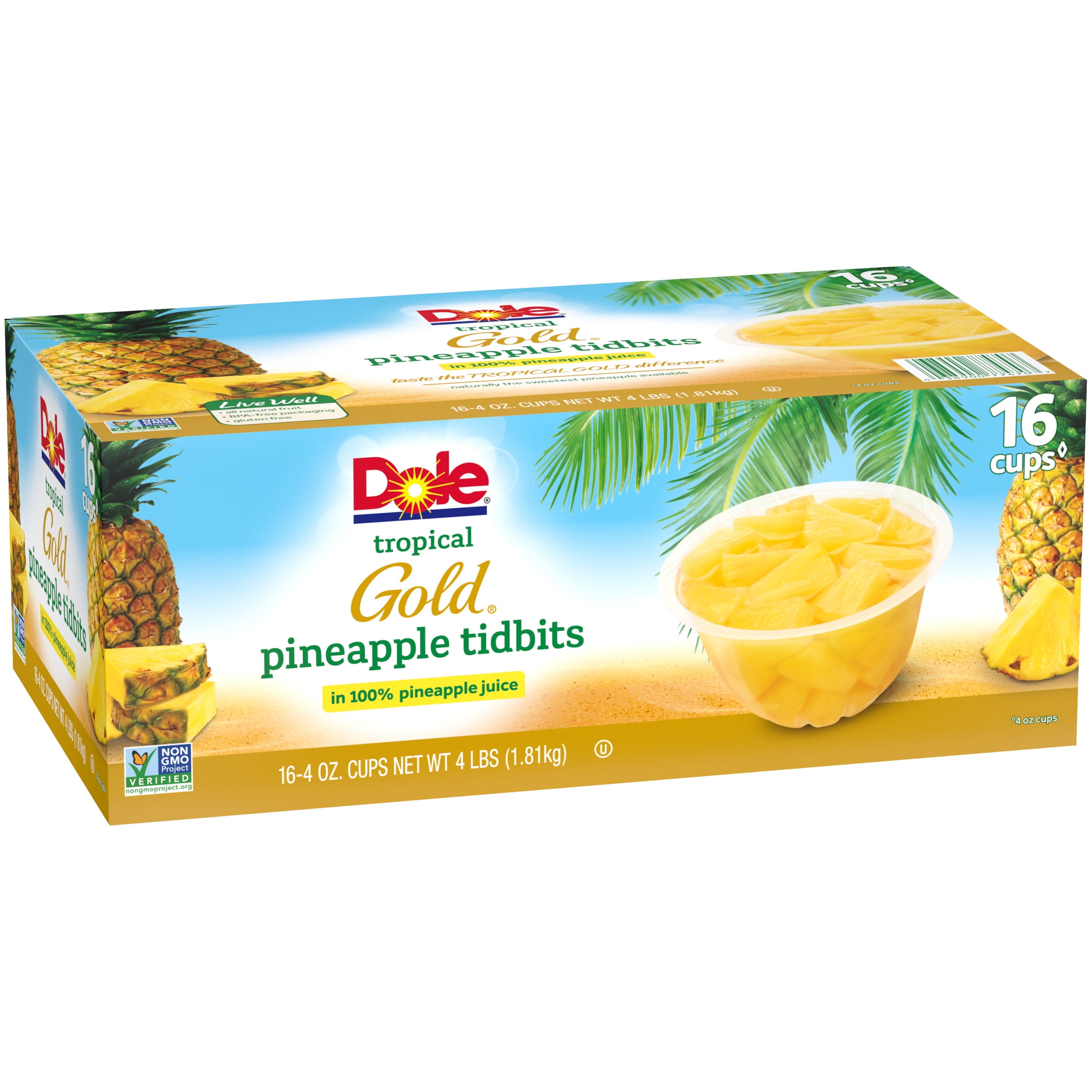 Dole Pineapple Tidbit Bowls 16 Ct Cups