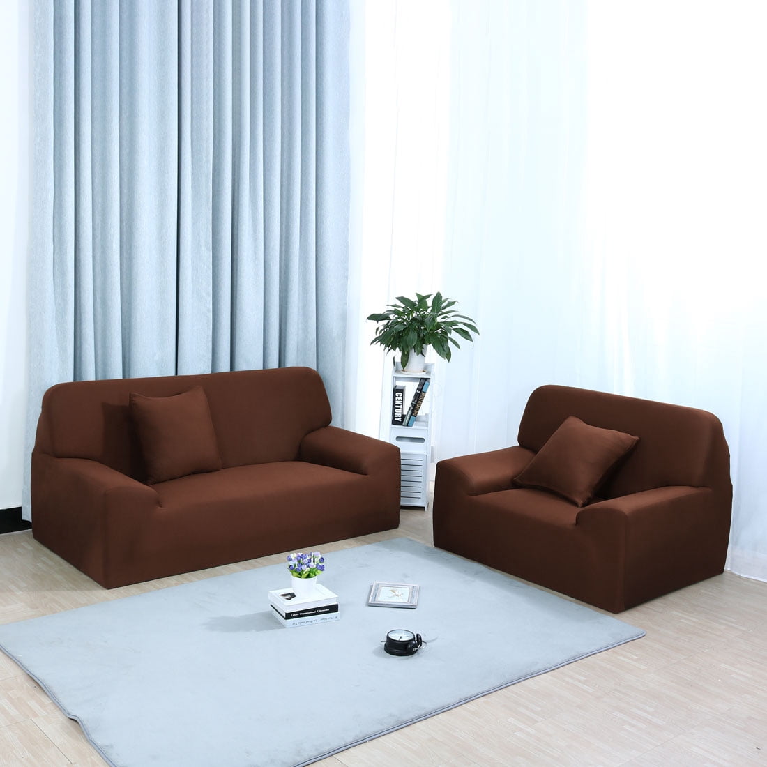 Unique Bargains 1-Piece Modern Solid Stretch Loveseat Slipcover, Chocolate