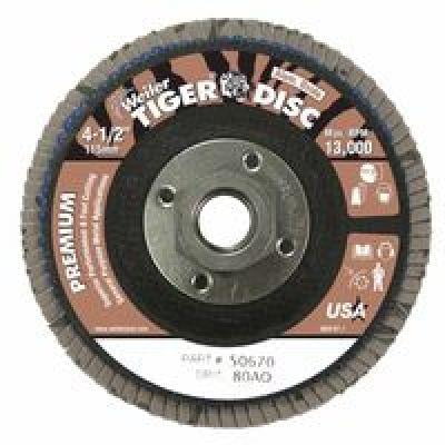 

Tiger Disc Flat Style Flap Discs 4 1/2 80 Grit 5/8 Arbor Phenolic Back