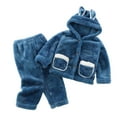thumbnail image 3 of Toddler Pajamas for Girls Soft Flannel Hooded Long Sleeve Top and Pants Winter Warm Homewear Set Girls Clothes Blue 3-4 Years, 3 of 6