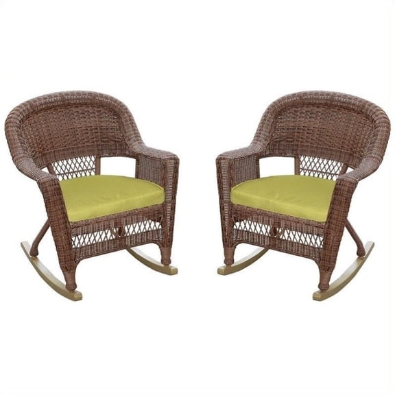 Jeco Wicker Rocker Chair in Honey (Set of 2)