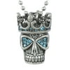 Controse Women's / Men's Silver-Toned Stainless Steel Blue Fire Skull with Crown Necklace 24" plus 2" extender