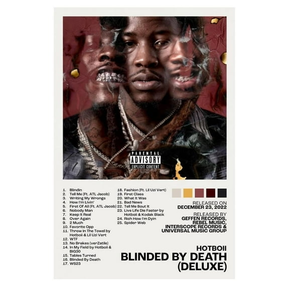 Hotboii Blinded By Death (Deluxe) Album Cover Music Poster Rap Home Decor For Living Room Hip-Hop Aesthetic Rapper Album Wall Art Records Poster Wall Decor For Bedroom