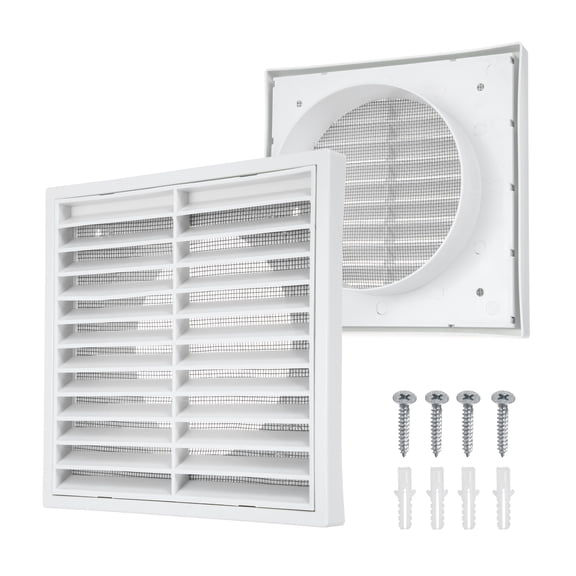 Uxcell 1Set Vent Cover with Screen Mesh (5" Opening, 5.5"L x 5.5"W) - Square Louver Air Wall Vent ABS Plastic Exhaust Ventilation Grille for Central AC/Bathroom/Kitchen/Garage, White