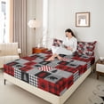 thumbnail image 3 of Erosebridal Woodland Wildlife Bears Full Size Sheets 4-Piece For Boys,Teens Black Red Geometric Grid Bed Sheets, 3 of 5