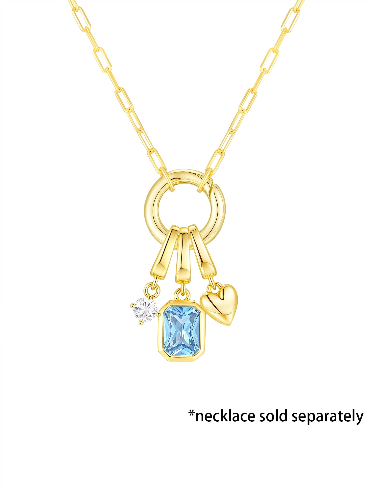 Brilliance Fine Jewelry Simulated Aquamarine and Simulated Diamond Charm Set in 14KT Gold Plated Sterling Silver