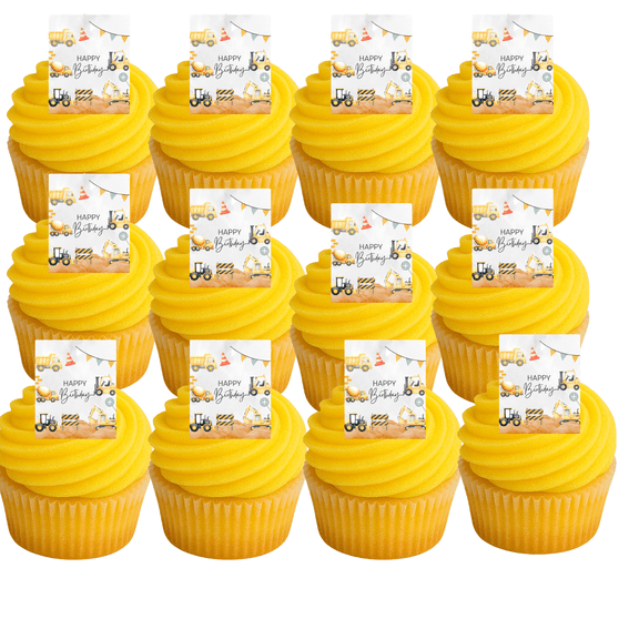 Yellow Floral Baby Cupcake Picks â€“ 24 Edible Wafer Paper Decorations