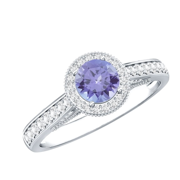 Rosec Jewels Tanzanite Engagement Ring with Halo - 1/2 Ct - Vintage Style Tanzanite Diamond Ring - AAA Grade - with Jewelry Box, 925 Sterling Silver, US 4.00