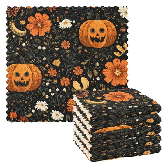 6 Pieces of Kitchen Towels 11x11Inch Kitchen Dish Cloths Kitchen Dish Towels Reuseable Cleaning Cloths Cute Halloween Pattern