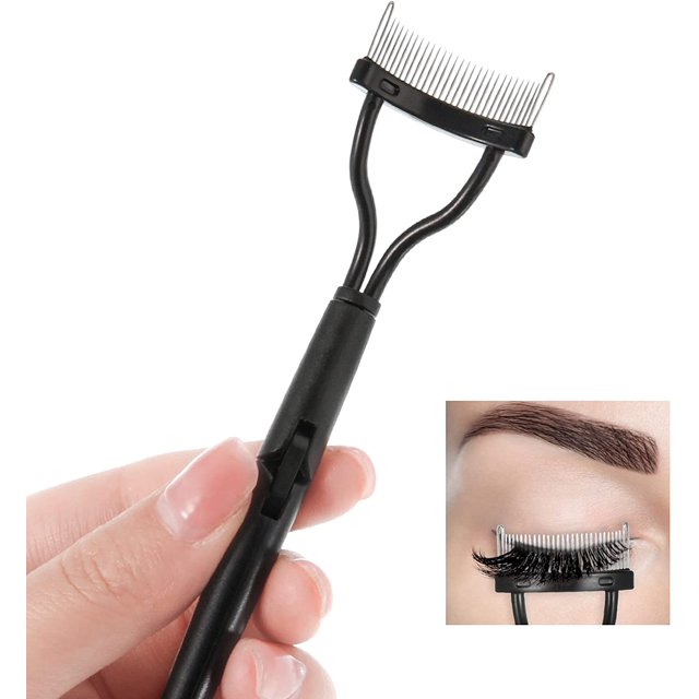 Cepillo para pesta?as, peine para pesta?as, peine y cepillo cosmético, separador de pesta?as de acero negro semiarco, peine duradero para pesta?as ZefeiWu 1327534185683