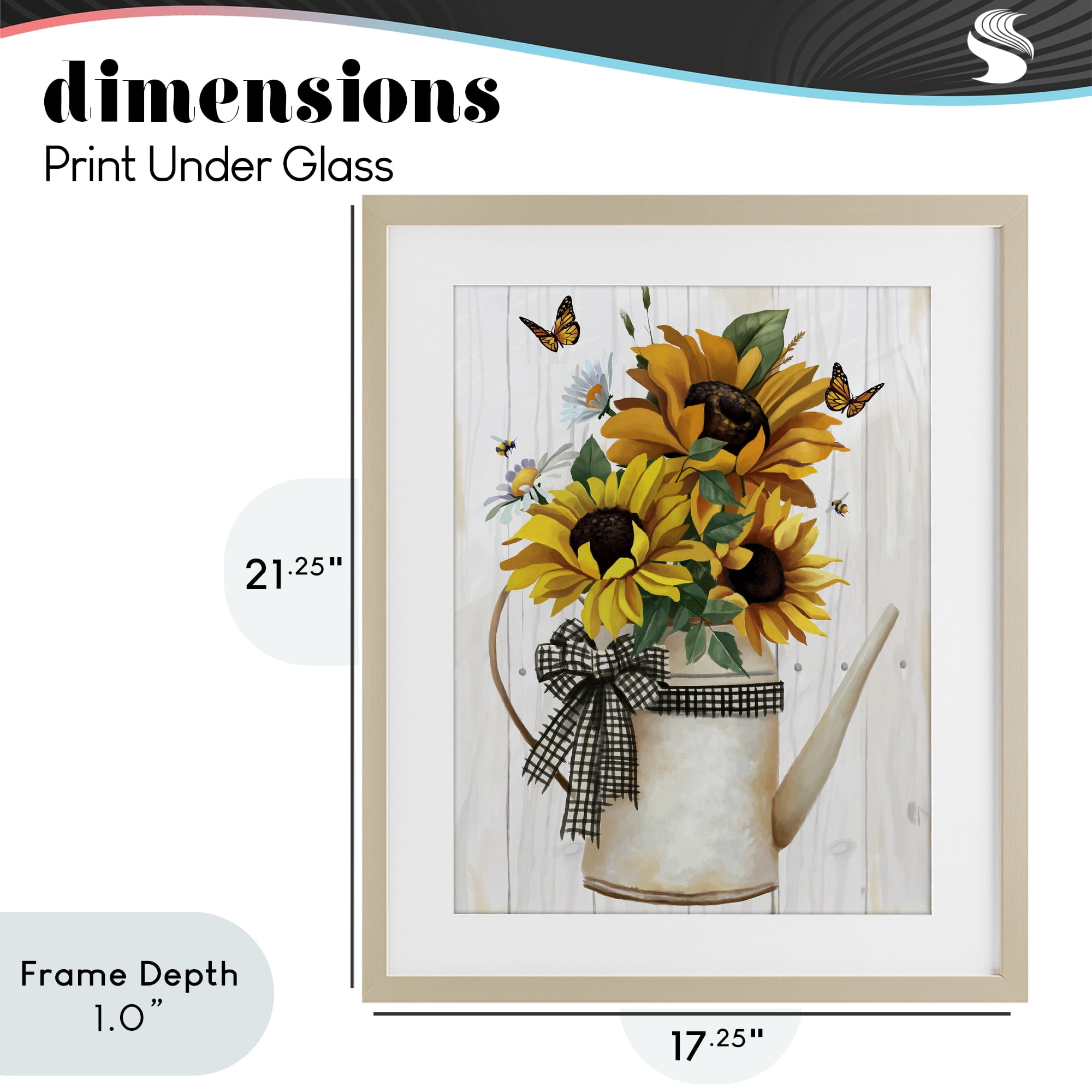 Stupell Industries Sunflower Trio in Watering Can Birch Framed Print Under Glass, design by Lucca Sheppard