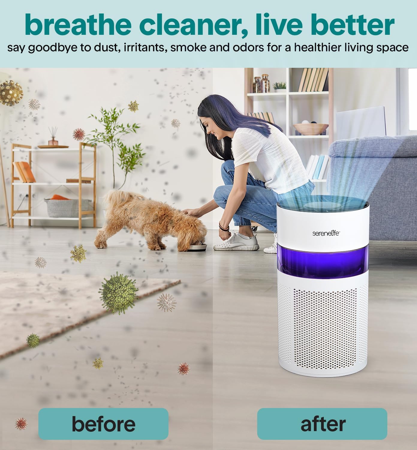 Portable Purifier for Home Allergies Pet Hair Bedrooms HEPA Filter Timer Sleep Mode White