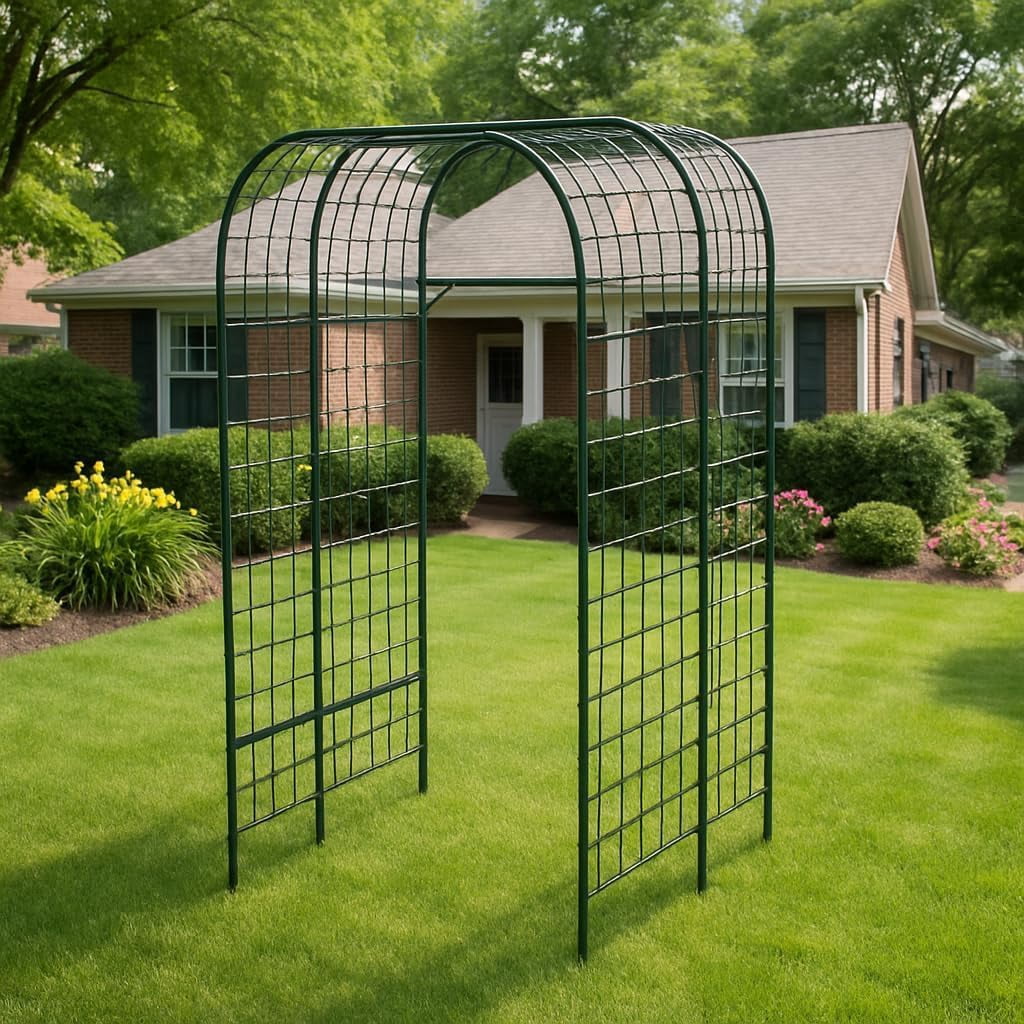 7.3Ft Black Metal Garden Arch Trellis, Climbing Plant Support Frame for Raised Vegetable Bed
