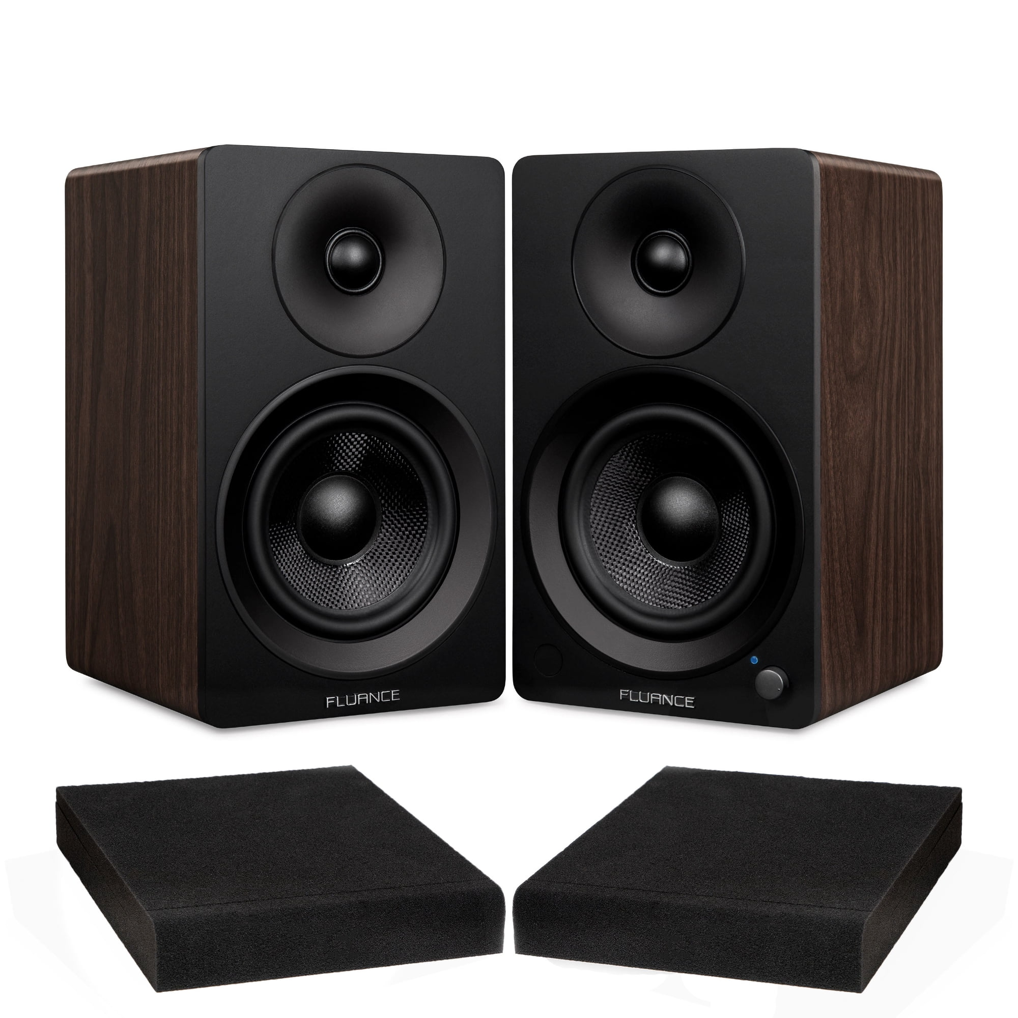 Fluance Ai41 Natural Walnut Powered 2.0 Stereo Bookshelf Speakers with 5" Drivers, 90W Amplifier for Turntable, TV, PC and Bluetooth 5 and High Density Acoustic Foam Isolation Pads 8.5" x 6.35"