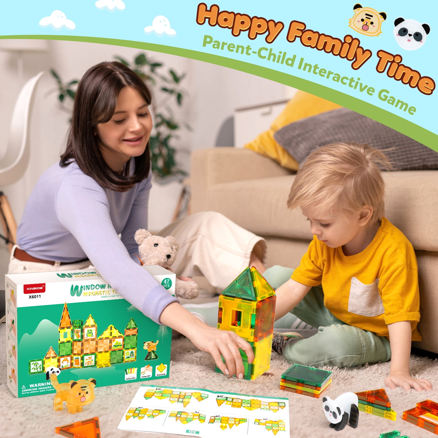 HopeRock 47PCS Magnetic Tiles for Kids, Building Blocks for Kids Ages 4-8, STEM Educational Toys for Kids Ages 4-8, Christmas Birthday Gifts for Boys Girls.