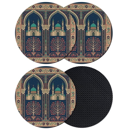 Folk Architectural Coasters Set of 4 Absorbent Coasters for Drinks Boho Starry Night Tree Boho Archway Coaster for Desk Coffee Table Protection Home Decor House Warming Gifts 4
