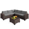 thumbnail image 5 of 6-Pieces Patio Furniture Set, PE Rattan Outdoor Couch with Cushions and Glass Coffee Table, Wicker Sofa Set for Backyard, Porch, Garden, Balcony - Gray, 5 of 9