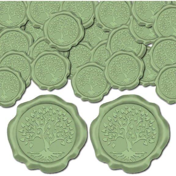 50pcs Tree of Life Adhesive Envelope Sealing Stickers Dark Green Wax Seal Stickers Decoration Stickers for Wedding Invitation Envelope Decor Birthday Party Craft Scrapbook