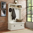 thumbnail image 2 of Bowery Hill Coastal Wood Hall Tree in Distressed White Finish, 2 of 10