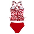 thumbnail image 4 of UngA Girl's Two Piece Tankini Swimsuits Ruched Drawstring Bathing Suit for Girls Swimwear (Red,12-13 Years), 4 of 5
