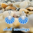 thumbnail image 6 of MYSTICPOEM Sea Shell 925 Sterling Silver Pearl Statement Stud Earrings for Women Blue Opal Ocean Jewelry Gifts for Beach Summer Vacation Birthday, 6 of 6