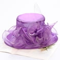 thumbnail image 4 of Church Derby Hats for Women Tea Party Organza Wedding Fascinators/Bright Purple, 4 of 4