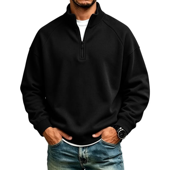 Sweatshirt for Men Quarter Zip Stand Collar Pullover Long Sleeve Relaxed Fit Casual Tops, 2XL