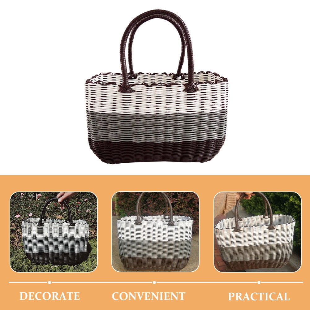 BESTYASH Plastic Hand Woven Storage Basket for Bathroom, Multi-Purpose Organizer, and Stylish, 1 Piece