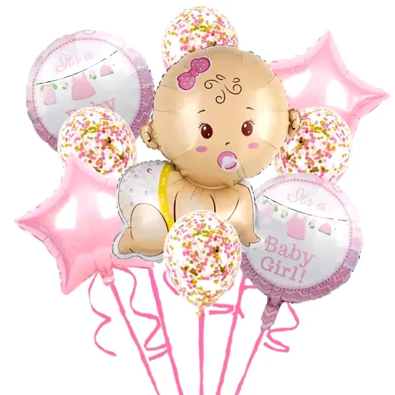 Girl! Ballons Foil Baby Shower, Gender Reveal & Party Decort, 9 Pcs
