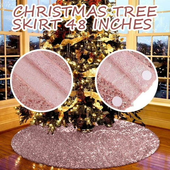 Sequin Christmas Tree Skirt, 48 Inch Glitter Sequin Tree Skirt, Christmas Tree Skirt, Thick Velvet Sparkly Xmas Tree Mats, Christmas Tree Ornaments Holiday New Year Home Party Decorations