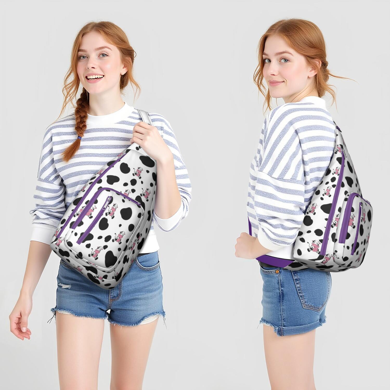 Vintage Highland Cow Print Sling Backpack – Cute Farmhouse Floral Cow Crossbody Bag for Women & Men, Lightweight Hiking Daypack