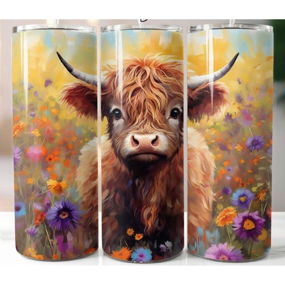 The Branded Monkey 20 Oz Stainless Steel Tumbler with Highland Cow