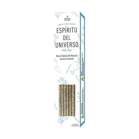 White Sage | Espiritu del Universo 10 Pack Hand Resin Rolled All Natural Incense Sticks | Space Clearing Negative Energy Smudging Meditation