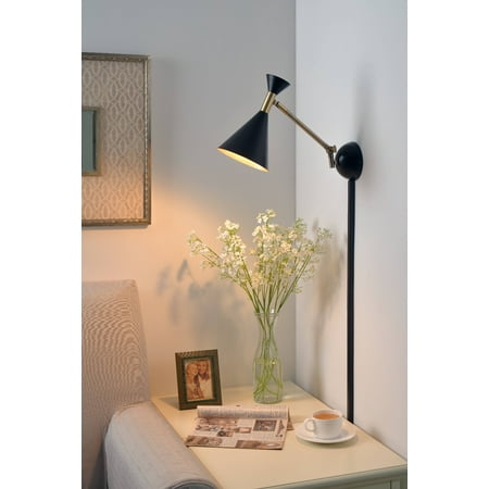 - Kenroy Home Arne Matte Black with Antique Brass 1 Light Swing Arm