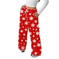 thumbnail image 2 of Christmas Flannel Pajama Pants Women Elastic Waist Holiday Print Wide Leg Lounge Bottoms with Pockets Winter Warm Cozy Sleepwear Pj Pants, 2 of 8