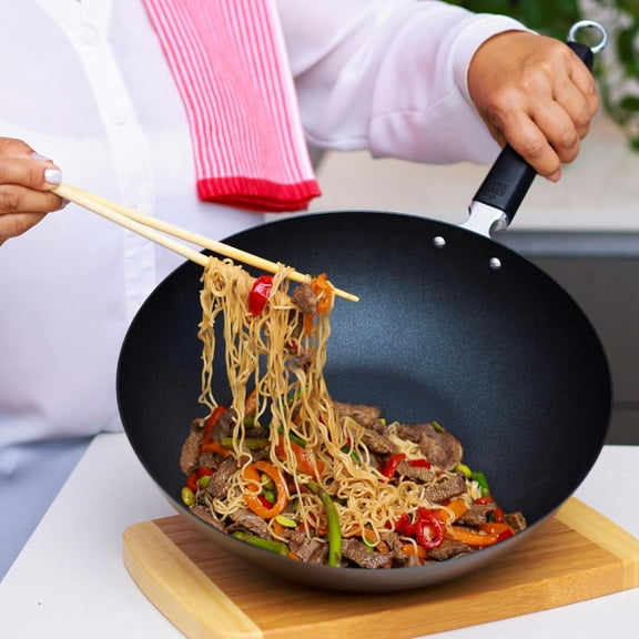 Professional Series 12-Inch Carbon Steel Excalibur Nonstick Stir Fry Pan with Phenolic Handle