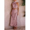 thumbnail image 6 of PRETTYGARDEN Women's 2 Piece Satin Outfits Summer Sleeveless Mock Neck Crop Tops and Long Skirt Dress Sets, 6 of 7