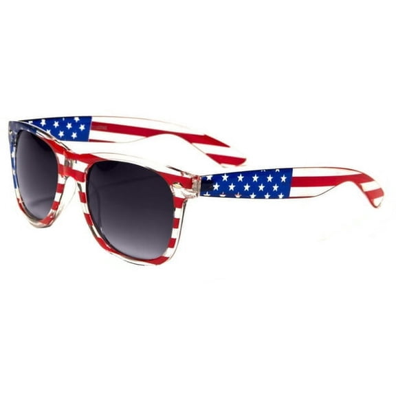 V.W.E. Classic American Patriot Flag Mirror Sunglasses USA - Clear Frame