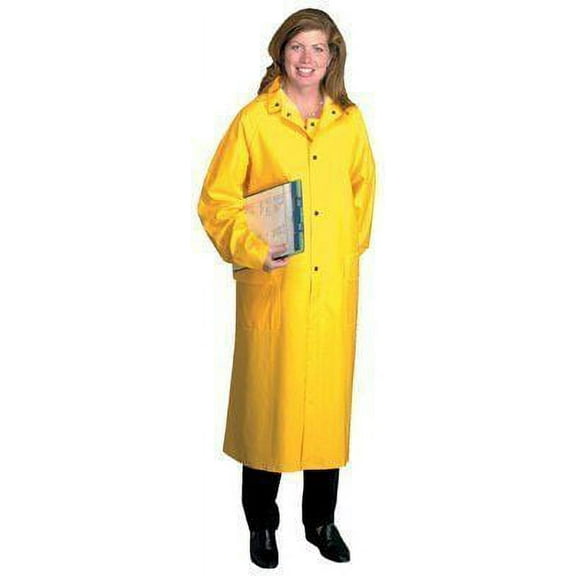 West Chester 9010-L 48" Yellow PVC over Polyester Raincoat, 0.35 mm, with Detachable Hood, Size Large