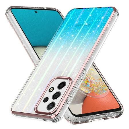 Samsung Galaxy A13 5G Case, Rosebono Bling Glitter Sparkle Laser Blue Ultra Transparent Skin Cover Shockproof Case for Samsung Galaxy A13 5G