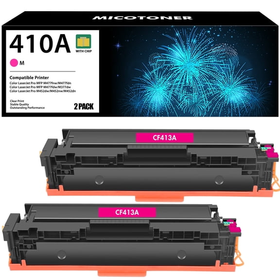 410A 410X Toner Cartridge Compatible for HP 410A CF410A CF410X 410X Color Pro MFP M477fnw M477fdw M477 M452dn M452nw M477fdn M452dw M452 M377dw Printer Ink (Magenta, 2-Pack)