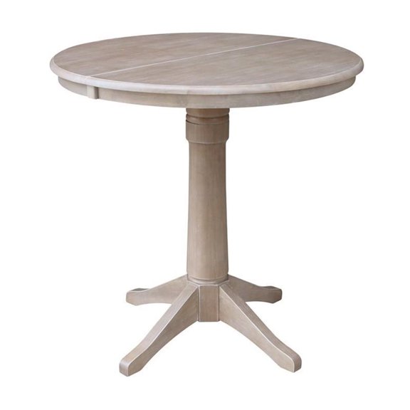 36" Round Counter Height Table with 12" Leaf - Washed Gray Taupe