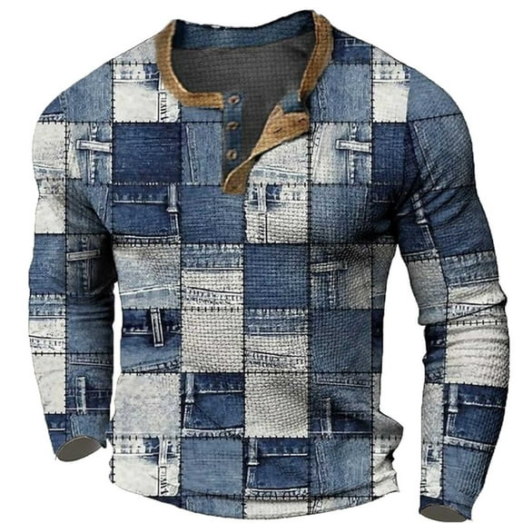 Baqcunre Men's Long Sleeve Printed Button T Shirt Fashion Casual,Size L,Mens Shirts,Men'S T-Shirts,Long Sleeve Shirts For Men,Mens Clothes,Mens Fashion,Blue Shirts