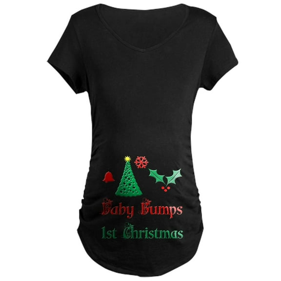 CafePress - Baby Bumps First Christmas Maternity T Shirt - Maternity Dark T-Shirt