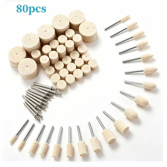Felt Polishing Buffing Wheel for Rotary Tool 80Pcs Accessories Wool Felt Polishing Pad Wheel Set for Rotary Tool Drills with 1/8" Shank,for Watch and Jewelry Polishing Kits