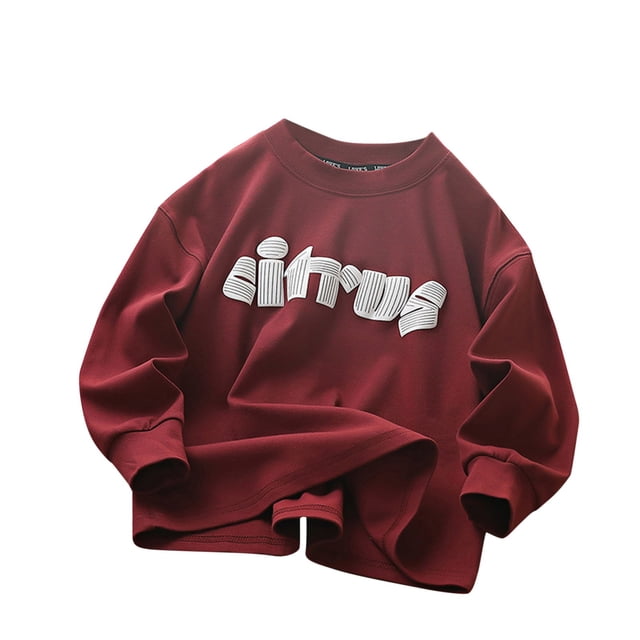 Chandail pour Fillette Rabais Chandail à Manches Longues à Col Rond Enfants Style T-Shirt Sans Capuche Garçons Chandail à Manches Longues Chandail pour Fillette Rouge 14T
